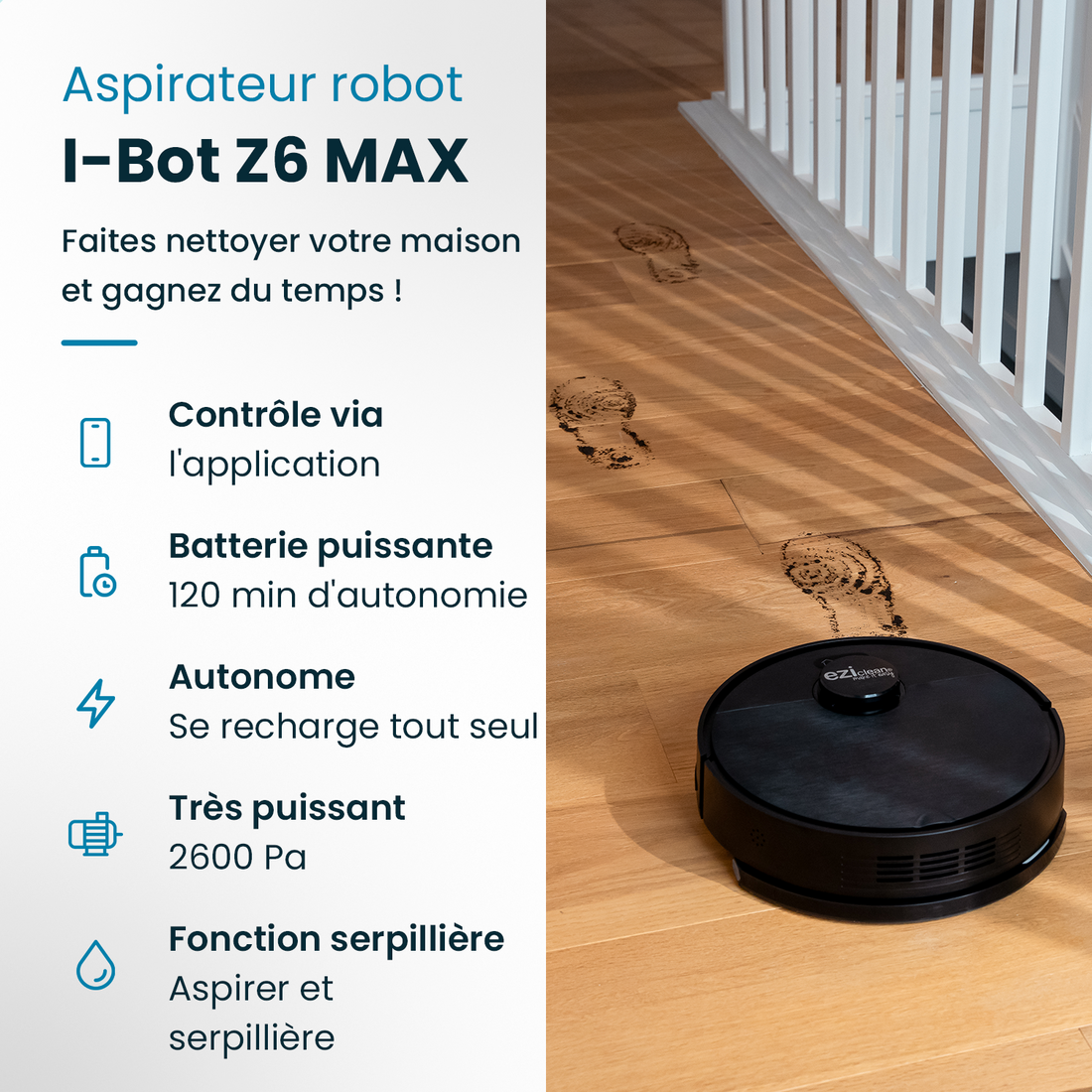 Robot aspirateur laveur laser connecté EZIclean I-BOT Z6 MAX
