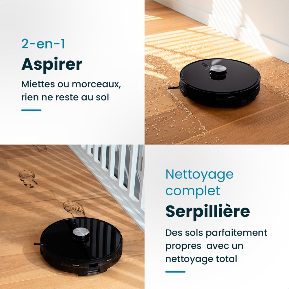 robot aspirateur laveur connecté eziclean Z7 avec base de vidange lave et aspire en un seul passage