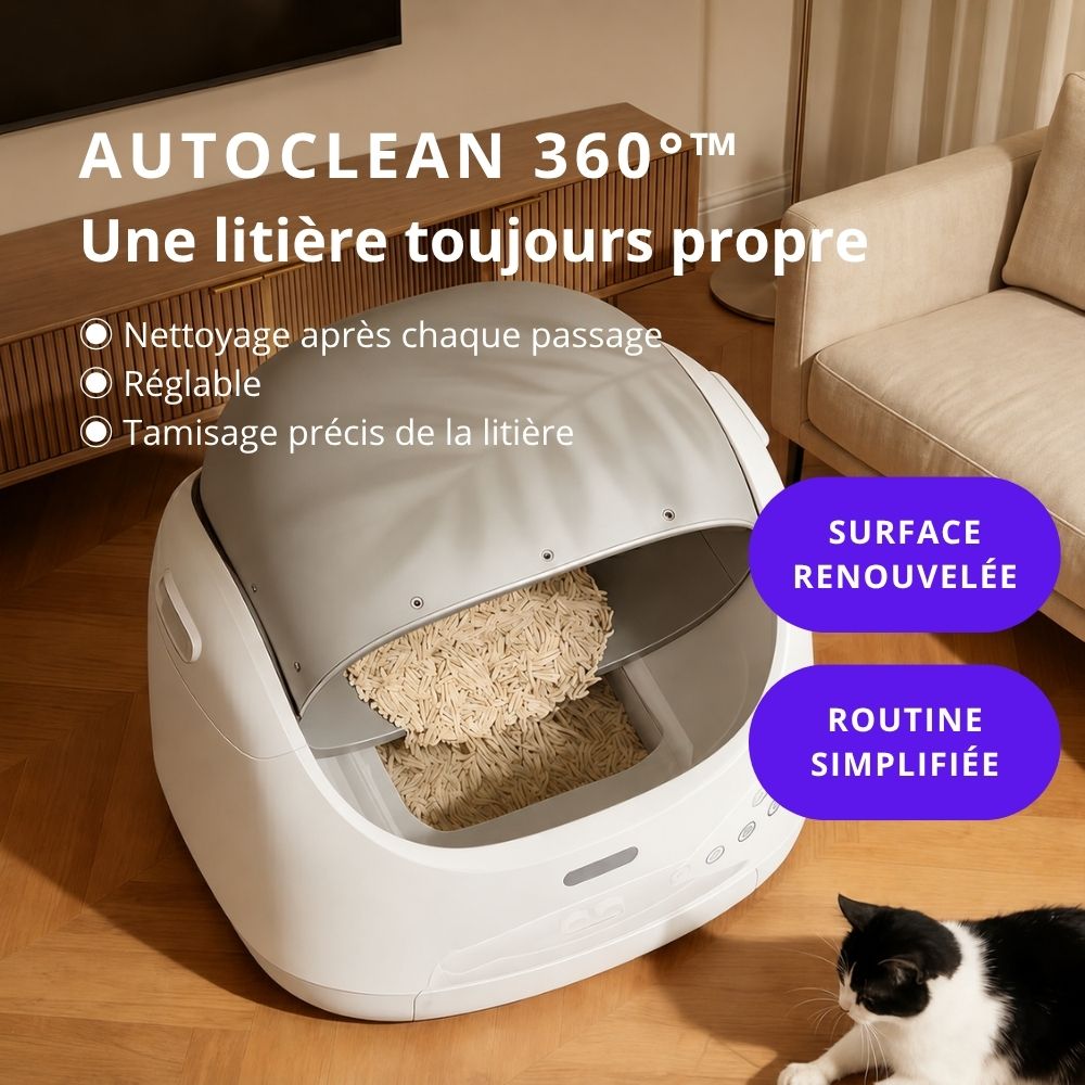 Bac à litière autonettoyant K12i : cycle de nettoyage automatique en 1 minute